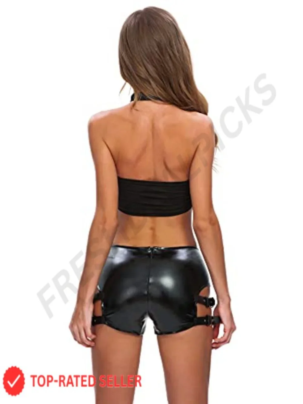 Women's High Waist Denim Shorts Gothic Punk Dance Shorts with Metal Buckle